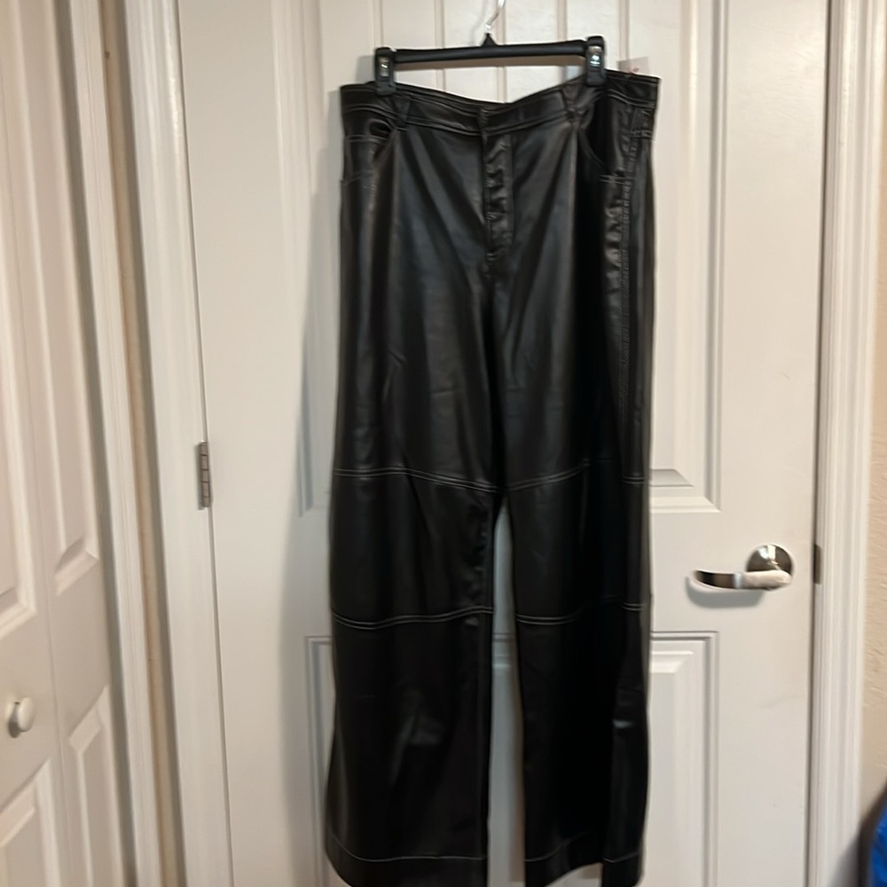 NWT Faux black leather pants with white stitching - Picture 2 of 12